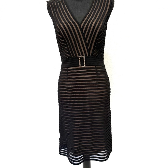JS Collections polyester & spandex Black and Cream Striped Mini Dress 4 - Picture 1 of 15
